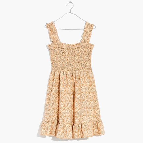 Madewell Linen-Blend Lucie Smocked Tank Mini Dress in Painted Seashells - Size M - Picture 5 of 5